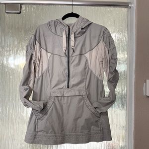 Lululemon Windbreaker, gray pinstripe, 3/4 zip, hood. Size 10. No tags.